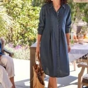 Soft Surroundings Joie Tencel Shirt Dress XL Denim Blue Lyocell Pintuck Midi NWT
